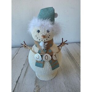 Glitter metal snowman figurine statue feather Beach sand Xmas shabby chic shells